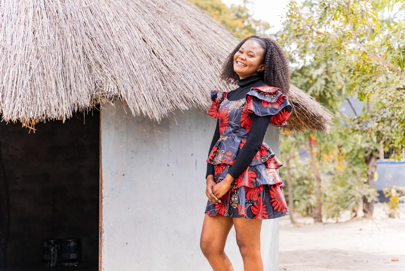Dora at a traditional hut in Mapapa